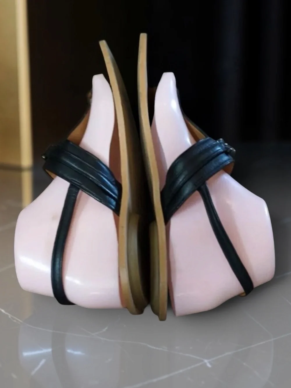Coach Candice Turnlock Black Leather T-Strap Thong Sandal With Small Heal